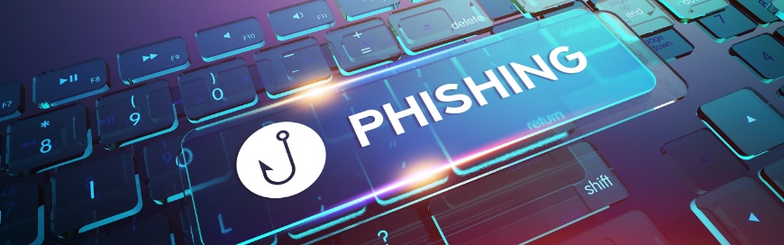 Phishing scams icon on computer keyboard